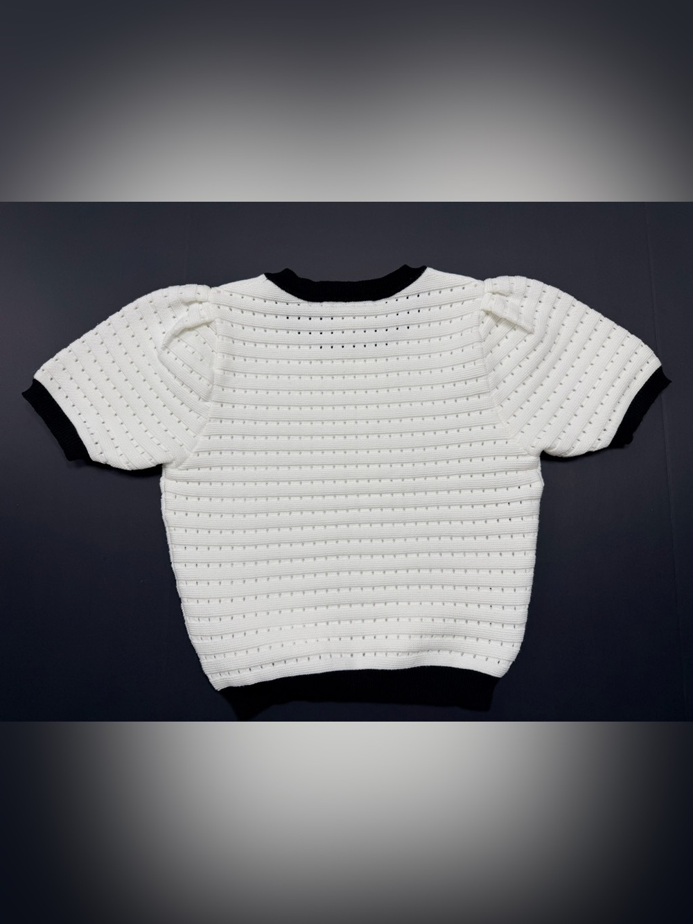 NWT Endless Rose Contrast Trim Pointelle Knit Sweater Top White Black Size S